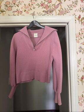 Varley Pink Ribbed Half-Zip Sweater